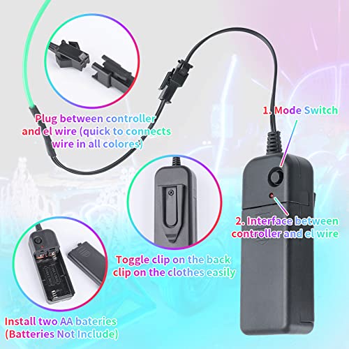 Flexible EL Wire Neon Light Kit, 9.84ft Battery Operated Glowing Wire