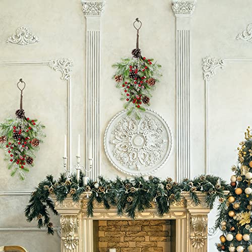 2Pcs Artificial Christmas Teardrop Swag Wreaths with Pinecones & Berries