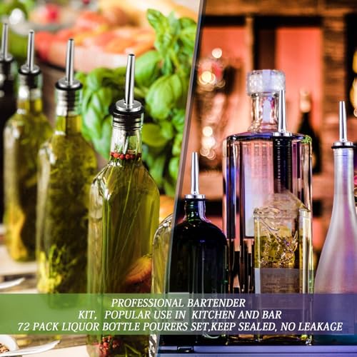 Chengu 72 Pack Metal Liquor Bottle Pour Spouts Silver - Long-lasting Stainless Steel with Rubber Covers