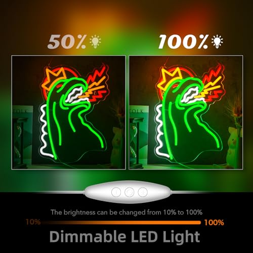 Jimeva Monster Neon Sign – Fire Monster LED Wall Light, USB Dimmable, Multi-Color (Green/Red/White/Yellow) for Boys Girls Room, Game Room