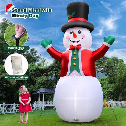 FunFanso 12 Ft Christmas Inflatable Snowman with LED Lights, Wear Hat & Red Suit – Giant Outdoor Decor