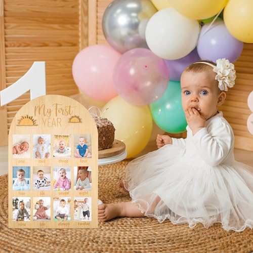 Baby First Year Photo Frame Board - Boho Sun 12 Month Milestone Keepsake