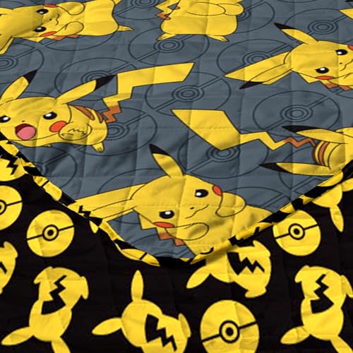 Reversible Twin Quilted Blanket - Pikachu & Pokeball Pattern, 60x90