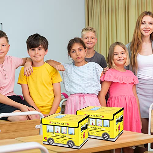 2 Pcs School Bus Toy Storage Chest with Lid - Foldable Classroom Prize Box