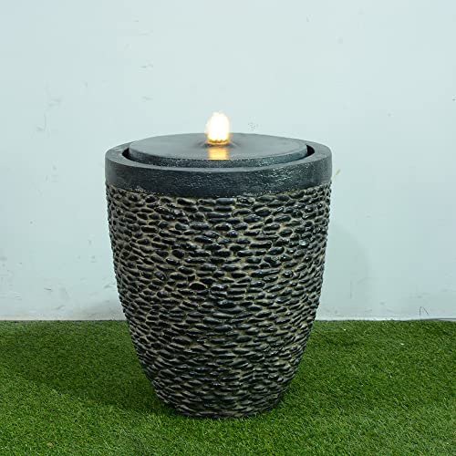 Large Stone Bubbling Fountain with Flame-Effect LED Light