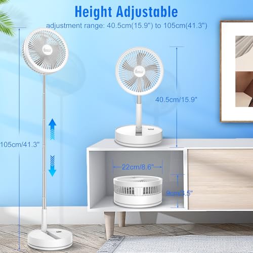 Portable Foldable Oscillating Pedestal Fan with Remote 8000mAh