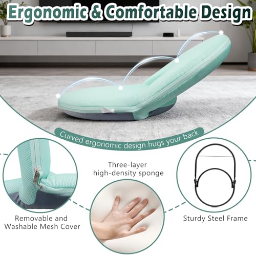 Adjustable Folding Floor Chair with Back Support for Gaming and Reading