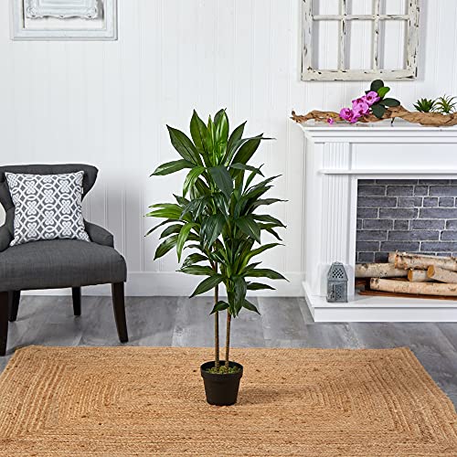 48-Inch Artificial Dracaena Plant with Pot, Real Touch Silk Foliage