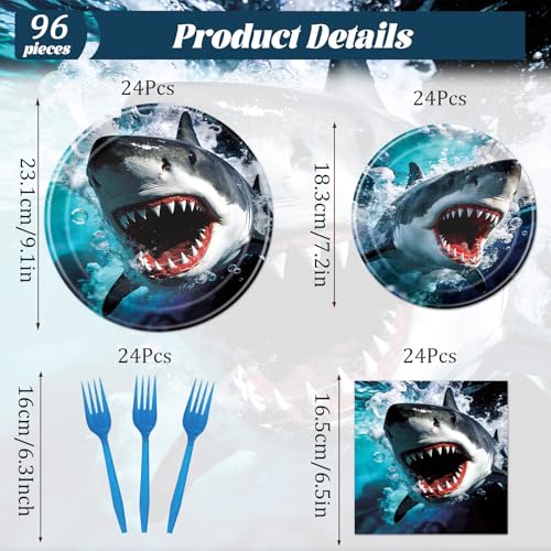 Shark Birthday Party Supplies Set - 96-Piece Ocean Themed Disposable Tableware