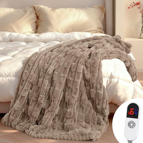 Heated Throw Blanket 50"x60" Faux Rabbit Fur with 6 Heat Settings