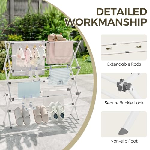 Foldable Clothes Drying Rack, Extendable Laundry Rack, Rust-Resistant