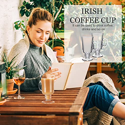 Patelai 6-Pack Irish Coffee Mugs 8oz Clear Glass Cups with Handle for Hot & Cold Beverages