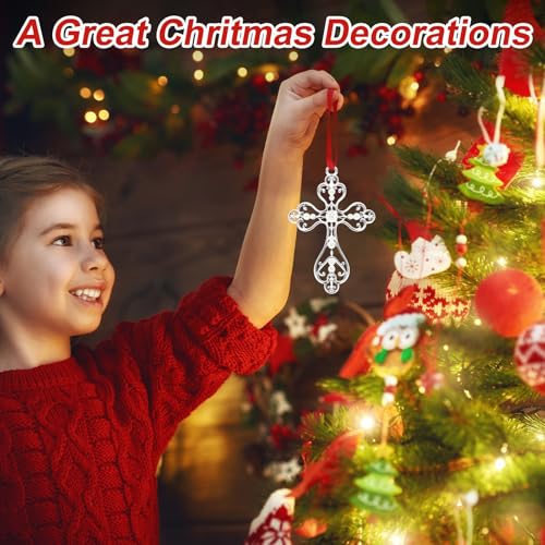 COCHIE Silver Christian Cross Ornament with Gift Box Christmas Religious Decorations