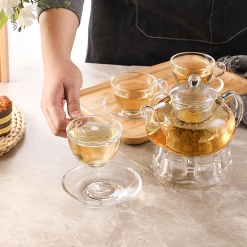 GURUDAR 7OZ/210ML Glass Teacup and Saucer Set with Stainless Steel Spoon - Variation 01