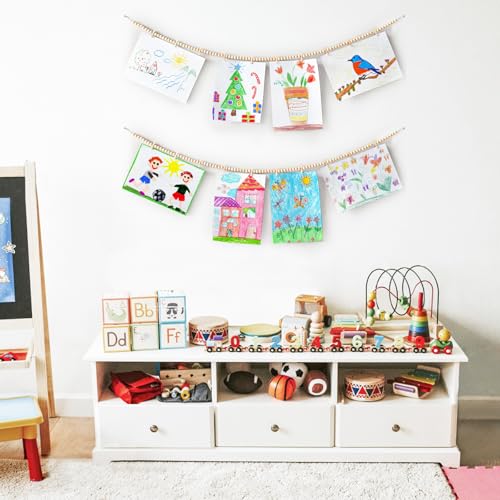 Boho Hanging Photo Display with Wood Beads - 2 Pack Wall Photo Banner