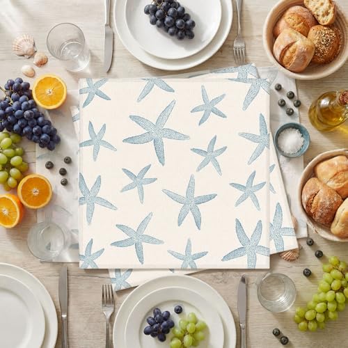12-Piece Blue Starfish Cloth Napkins, 15-Inch Reusable Coastal Table Linens