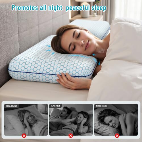 Memory Foam Bed Pillows for Sleeping - 2-Pack, Ergonomic & Machine Washable