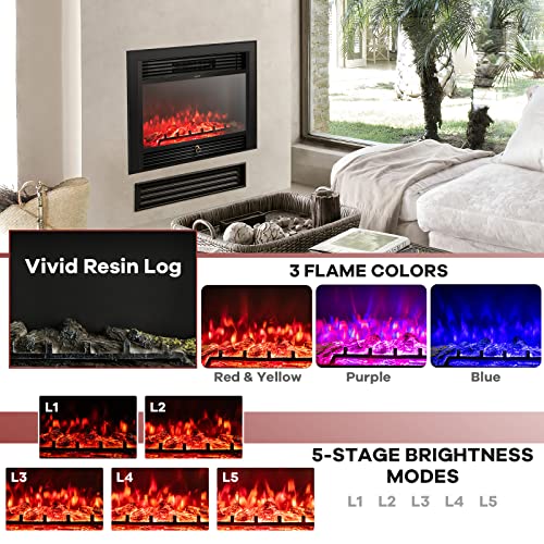 28.5-Inch Electric Fireplace Insert Wall Recessed Freestanding Heater