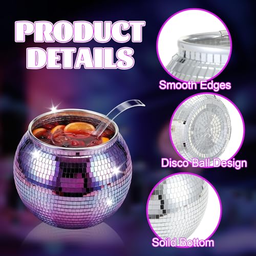 Disco Ball Punch Bowl Set with Ladle and 6 Glasses, 1.3 Gallon Party Server