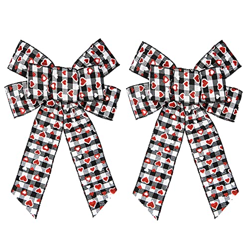 Hying Valentine's Day Wreath Bows Set - Buffalo Plaid & Glitter Red Heart, Style 4