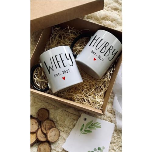Dnuiyses Hubby Wifey Couple Mug Set Wedding Gift for Newlyweds