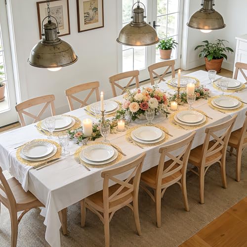 Soleebee 12 Pack Gold Placemats 13 Inch Round Disposable Table Mats - Textured Mesh Charger Doilies for Wedding Party