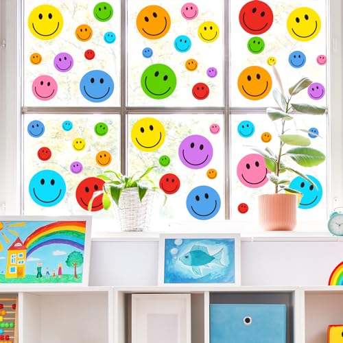 Colorful Smile Face Window Clings - 9 Double-Sided Decals