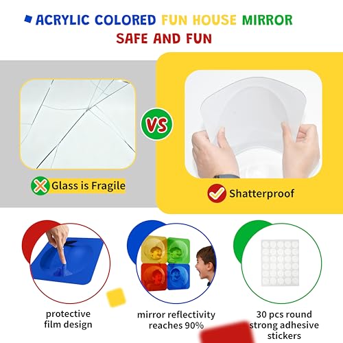 4PCS Sensory Bubble Mirrors 10x10 Inch, Shatterproof Wall Decor for Kids