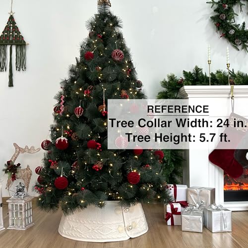 24-Inch Foldable Diamond Knit Christmas Tree Collar with Faux Pearl Buttons (Starry Dynamo, 24" Wide)