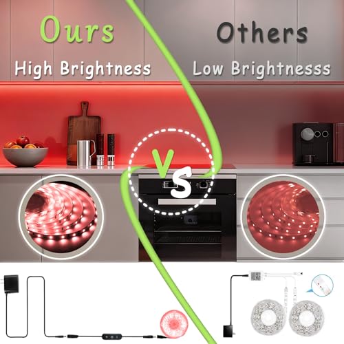 50ft Red LED Strip Lights, Dimmable Rope Lighting with Memory Function
