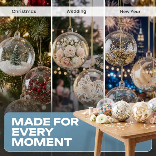 Iconikal 2.75-Inch (7cm) Clear Plastic Fillable Christmas Ornament, 12-Pack