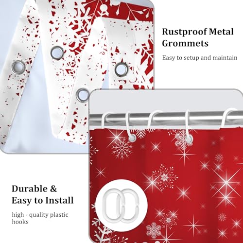 Christmas Shower Curtain Red and White Snowflakes Winter Wonderland