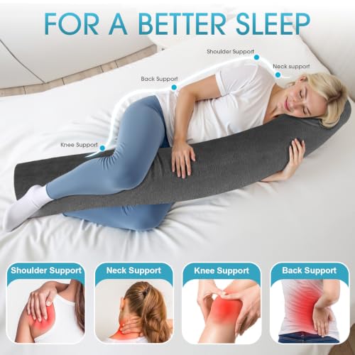 Memory Foam Body Pillow - 35-Inch Cylindrical Pillow with Velvet Cover