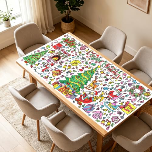 QIHOMPIB 2 Pack Christmas Coloring Tablecloths - 30x72 Inch Kids & Adults Art Crafts