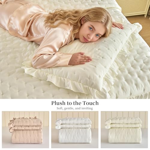 Queen Size Ruffled Bed Skirt Set with 30" Drop – Beige