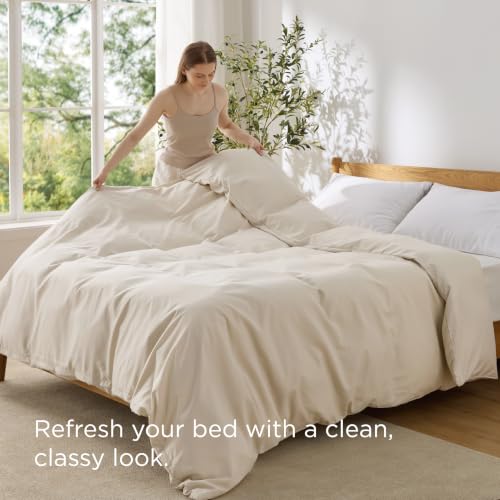 Queen Duvet Cover, Soft Double Brushed Microfiber, 90"x90", Beige, Lightweight & Breathable, Zipper Closure