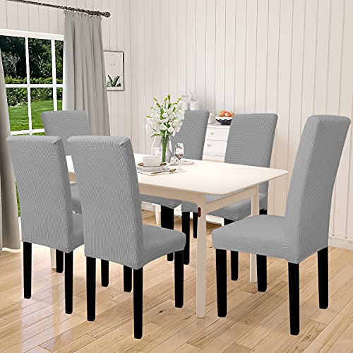 Waterproof Dining Chair Covers Set of 6 | Stretch Slipcovers, Light Gray