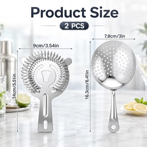 Stainless Steel Cocktail Strainer Set - Hawthorne & Julep Bar Tools for Home & Bar
