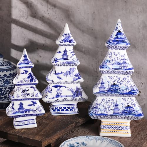 Bucherry 3 Pcs Chinoiserie Christmas Tree Set – 12" 10" 8" Classic Style