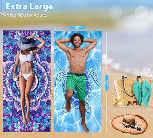 Oversized Microfiber Beach Towel - 2 Pack Sand-Free Quick-Dry Travel Towels