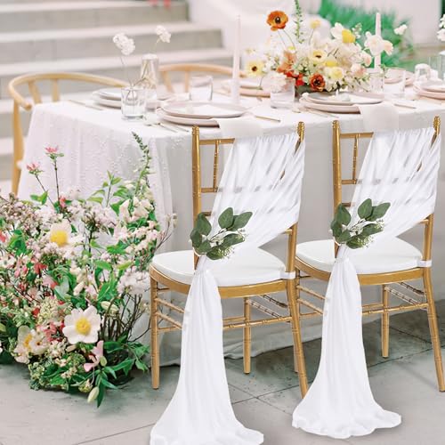 24 Pack White Chair Sashes for Wedding Aisle Decorations - 8ft Long Draping Fabric