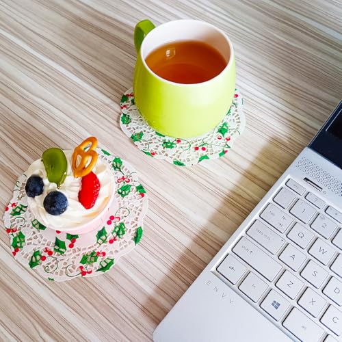 Jagrove Floral B 5-Inch Paper Doilies, Christmas Lace Disposable Round Placemats, Pack of 50