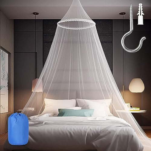 Hanging Bed Mosquito Net Canopy with Lace Detail - Fits Single to King Beds