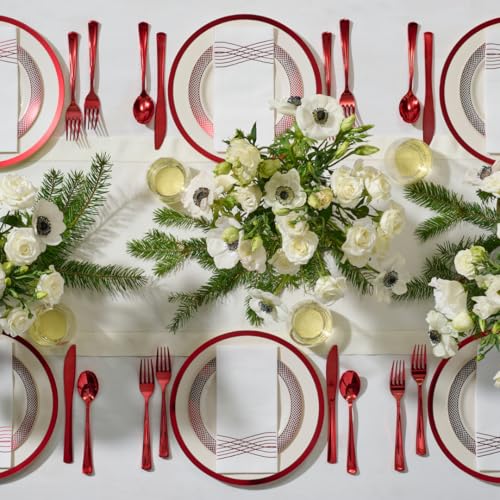 By Madee White & Red 175 Pc Heavyweight Party Plates Set (White & Red) 25 Guests