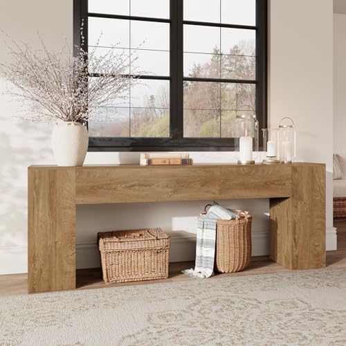86-Inch Extra Long Console Table, Natural Oak Farmhouse Sofa Table