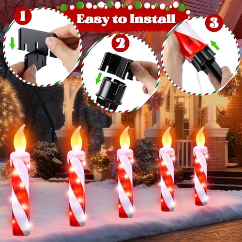 ElectricWise 5 Pack Christmas Candle Lights Outdoor Red Candy Cane Pathway Decor