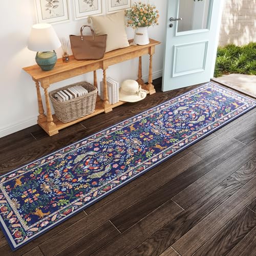 Washable Floral Runner Rug 2'6" x 8' Non-Slip Soft Kitchen Hallway Carpet