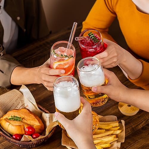 16 oz Glass Can Cups with Bamboo Lids and Glass Straws - 8 Piece Set