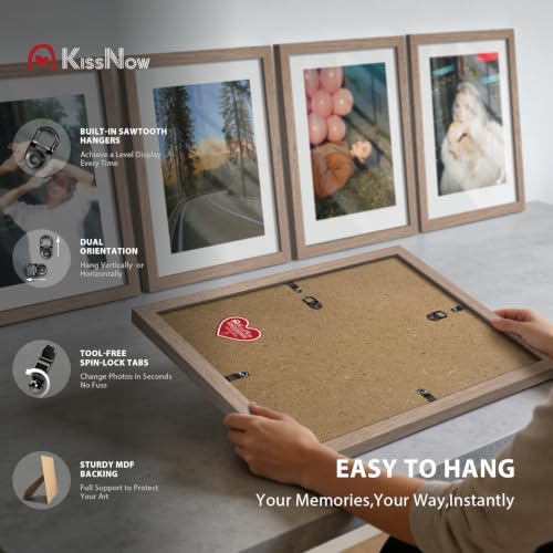 KissNow Walnut 11x14 Inch Picture Frame 5 Pack for Wall Display