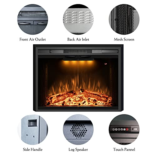 36 Inch Electric Fireplace Insert with Glass Doors and Crackling Sound
